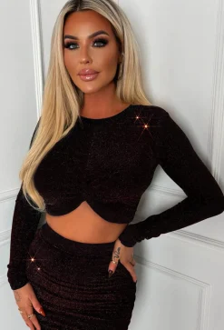 Illuminate Bronze Lurex Knot Detail Crop Top