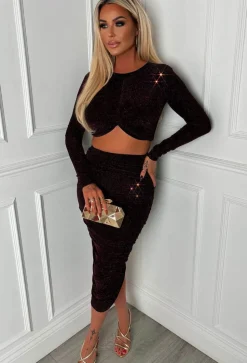 Illuminate Bronze Lurex Knot Detail Crop Top