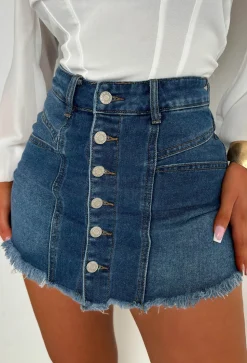 I'm That Girl Mid Wash Denim Button Front Skort