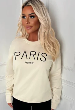 In My Era Cream Embroidered Paris Sweatshirt