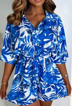 Into Paradise Blue Button Up Playsuit