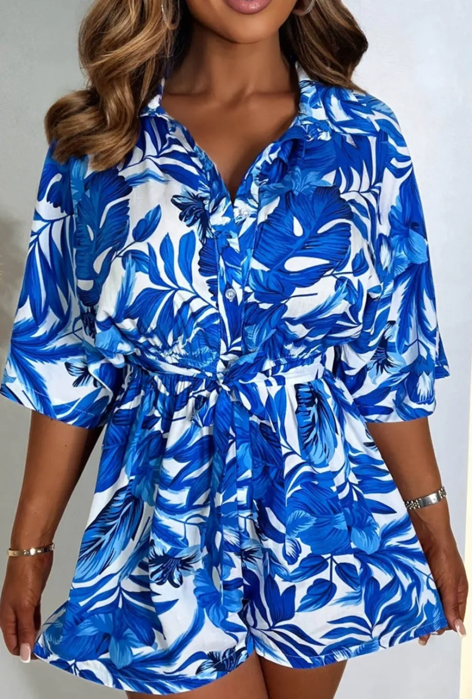 Into Paradise Blue Button Up Playsuit