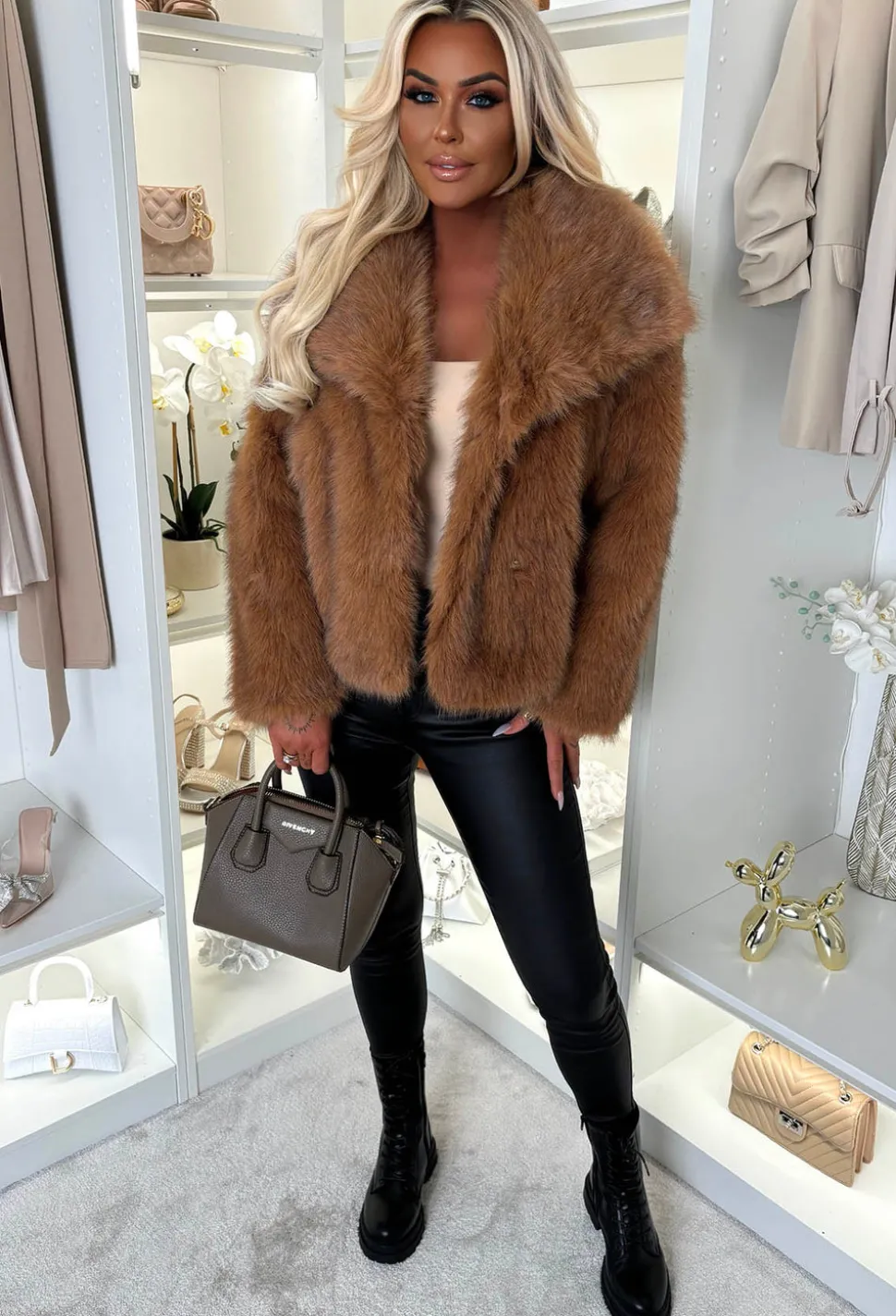 Ionna Rust Ultra Thick Faux Fur Jacket
