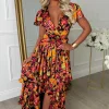 Island Affair Multi Backless Printed Frill Dress