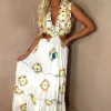 Island Fantasy Blue Embellished Cut Out Waist Maxi Dress