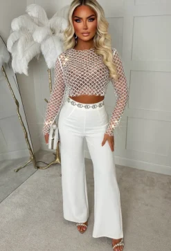 It Girl Season White Sequin Pearl Mesh Top