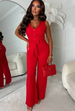 Jerry-Marie Red Waistcoat Jumpsuit