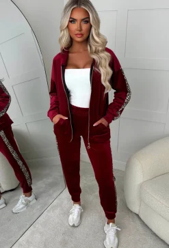 Karma Burgundy Leopard Side Print Velour Loungewear Set