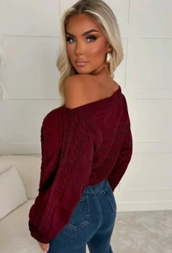 Kaylee Wine Cable Off The Shoulder Jumper