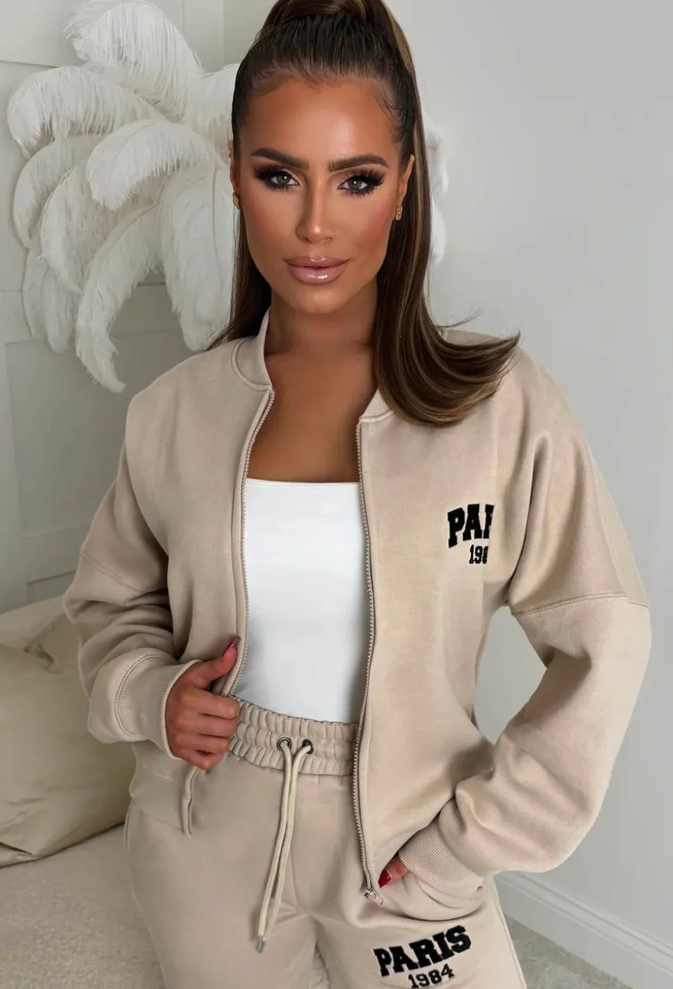Keep My Love Cream Black Paris Embroidered Loungewear