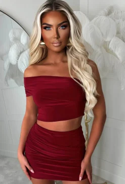 Kiah Burgundy Double Layered Ruched Slinky Co-Ord
