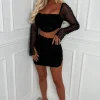 Kira Black Pearl Embellished Crop Top & Skirt Co-Ord