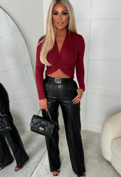 Knot My Problem Burgundy Stretch Knot Crop Top