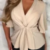 Knot Yours Beige Knot Front Short Sleeve Top