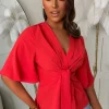 Knot Yours Berry Knot Front Short Sleeve Top