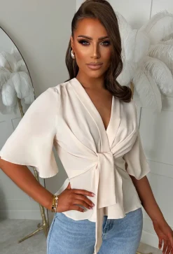 Knot Yours Cream Knot Front Short Sleeve Top