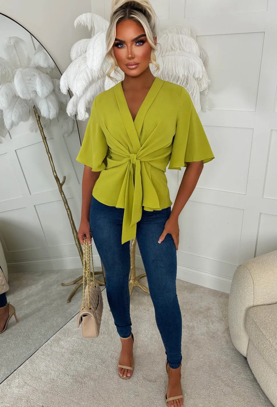 Knot Yours Green Knot Front Short Sleeve Top