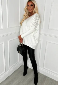 Kourtney Cream Embellished Sleeve V-Neck Jumper