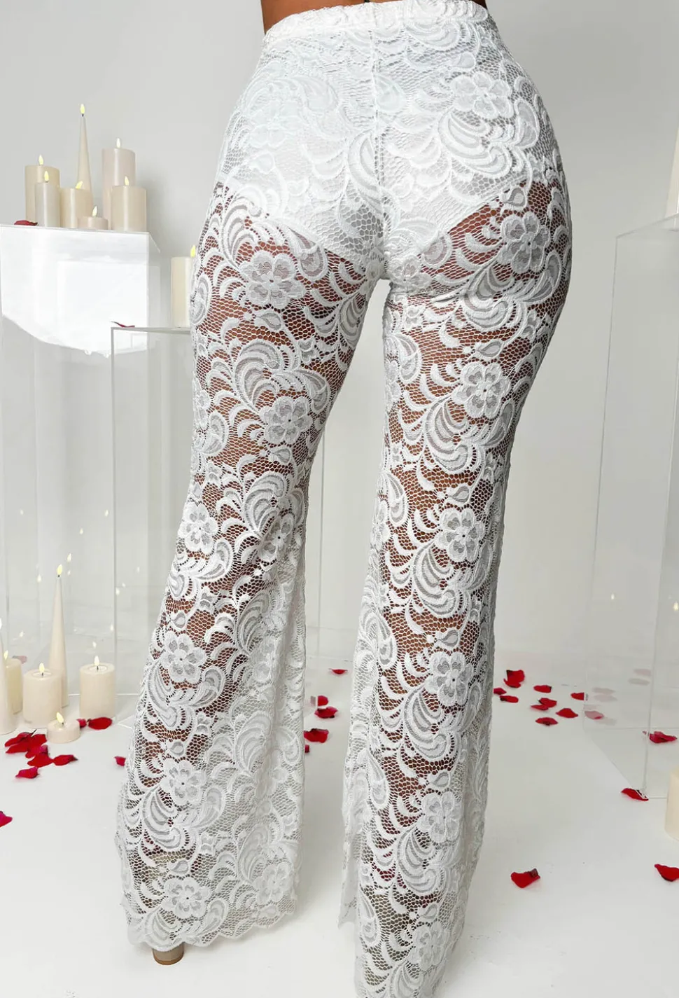 Lace Destiny White Stretch Lace Scalloped Hem Trousers