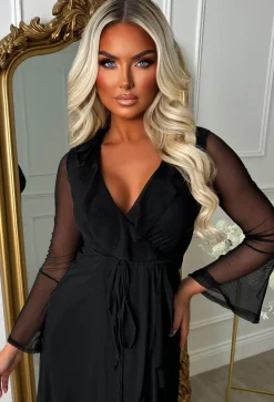 Lady Love Me Black Mesh Frill Wrap Dress