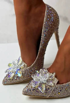 Late For The Ball Rose Gold Crystal Glass Flower Diamond Court Heels Limited Edition