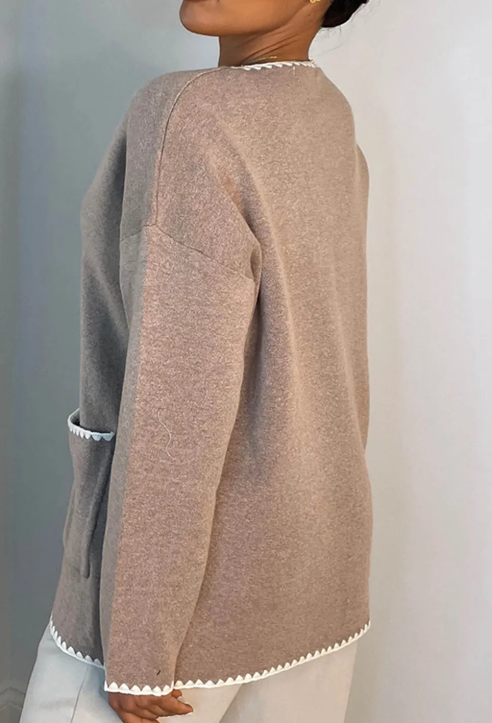 Lavish Bliss Taupe Ultra Soft Contrast Trim Cardigan