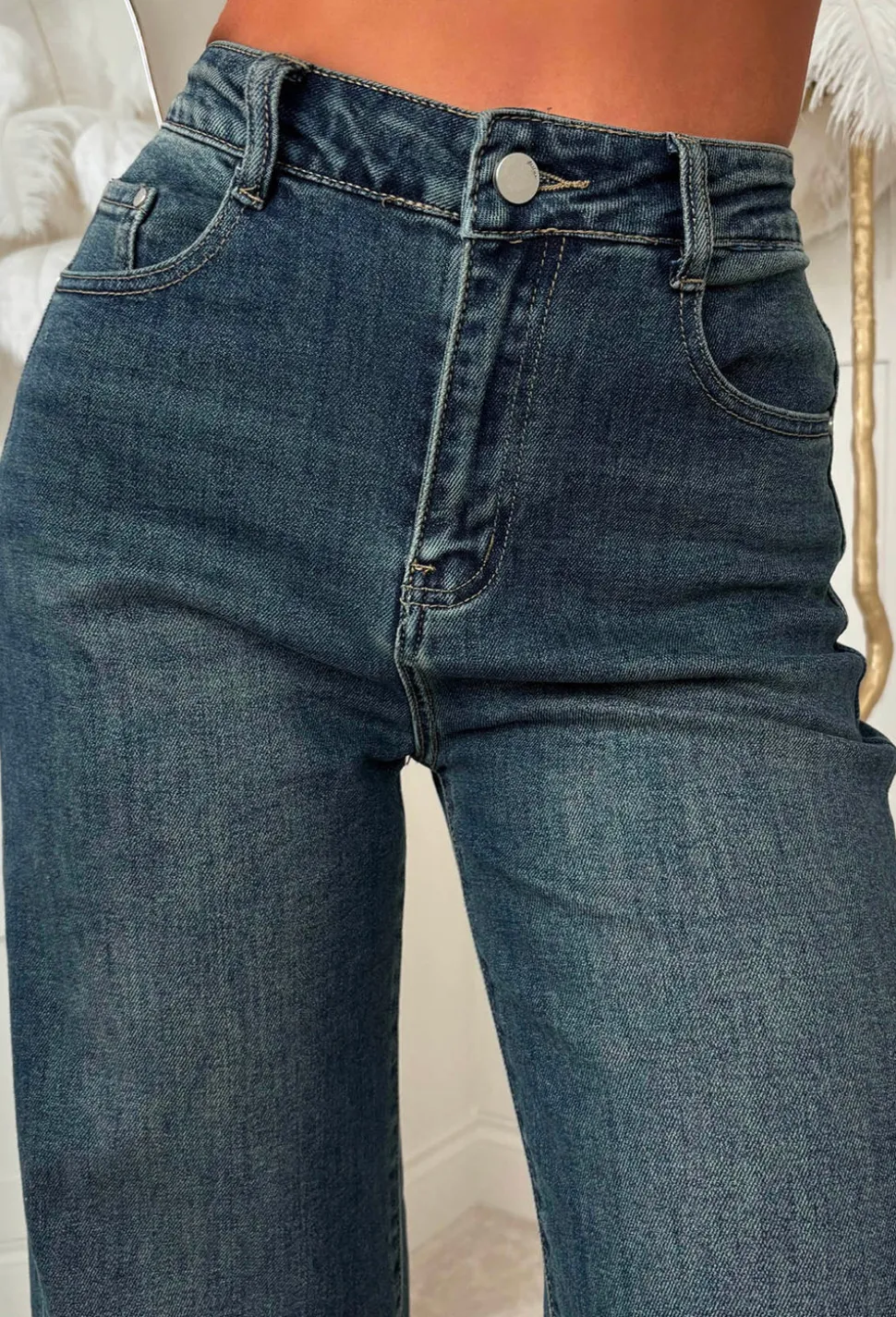 Lia Dark Blue Stretch Wide Leg Jeans