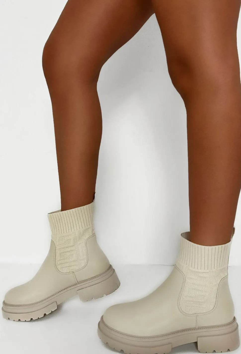 Life Like Mine Cream Patterned Knit Sock Boots