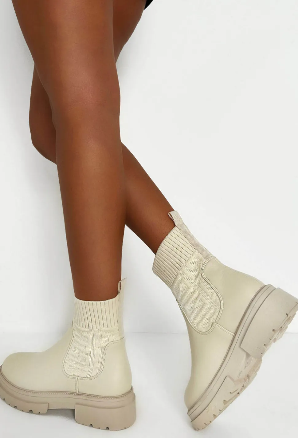 Life Like Mine Cream Patterned Knit Sock Boots