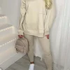Living The Life Cream Oversized Hood With Ribbed Leggings Two Piece Loungewear Set