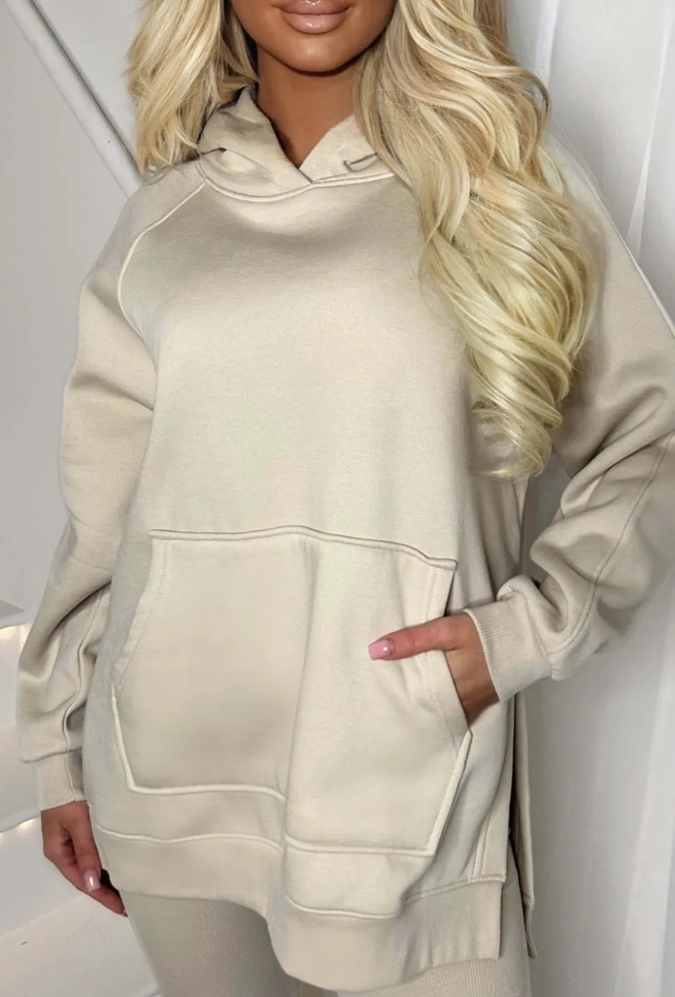 Living The Life Cream Oversized Hood With Ribbed Leggings Two Piece Loungewear Set