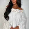 Looking For Love White Zig Zag Print Bardot Top