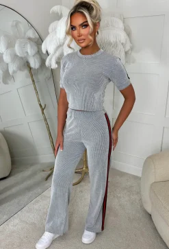 Lorenza Grey Short Sleeved Ribbed Loungewear Set