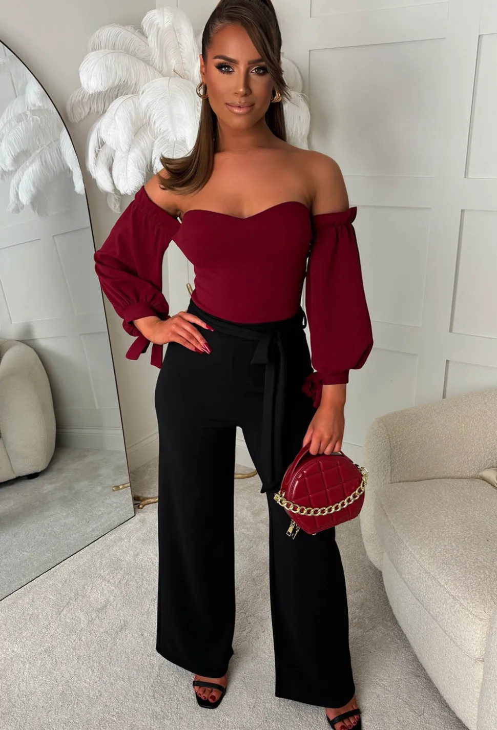 Love Haven Burgundy Bardot Bodysuit