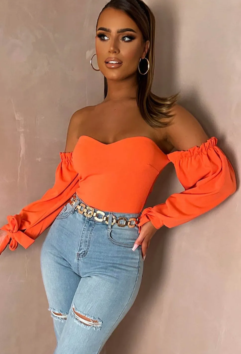 Love Haven Orange Bardot Bodysuit