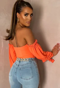Love Haven Orange Bardot Bodysuit