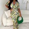 Love You Always Green Stretch Printed Ruched Dress