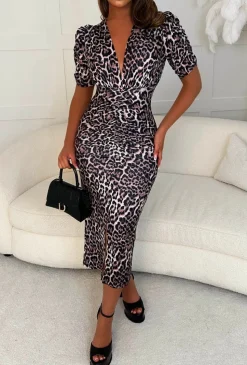Love You Always Leopard Print Ruched Dress
