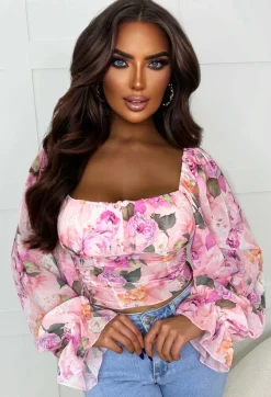 Loyal Love Pink Floral Milkmaid Mesh Top