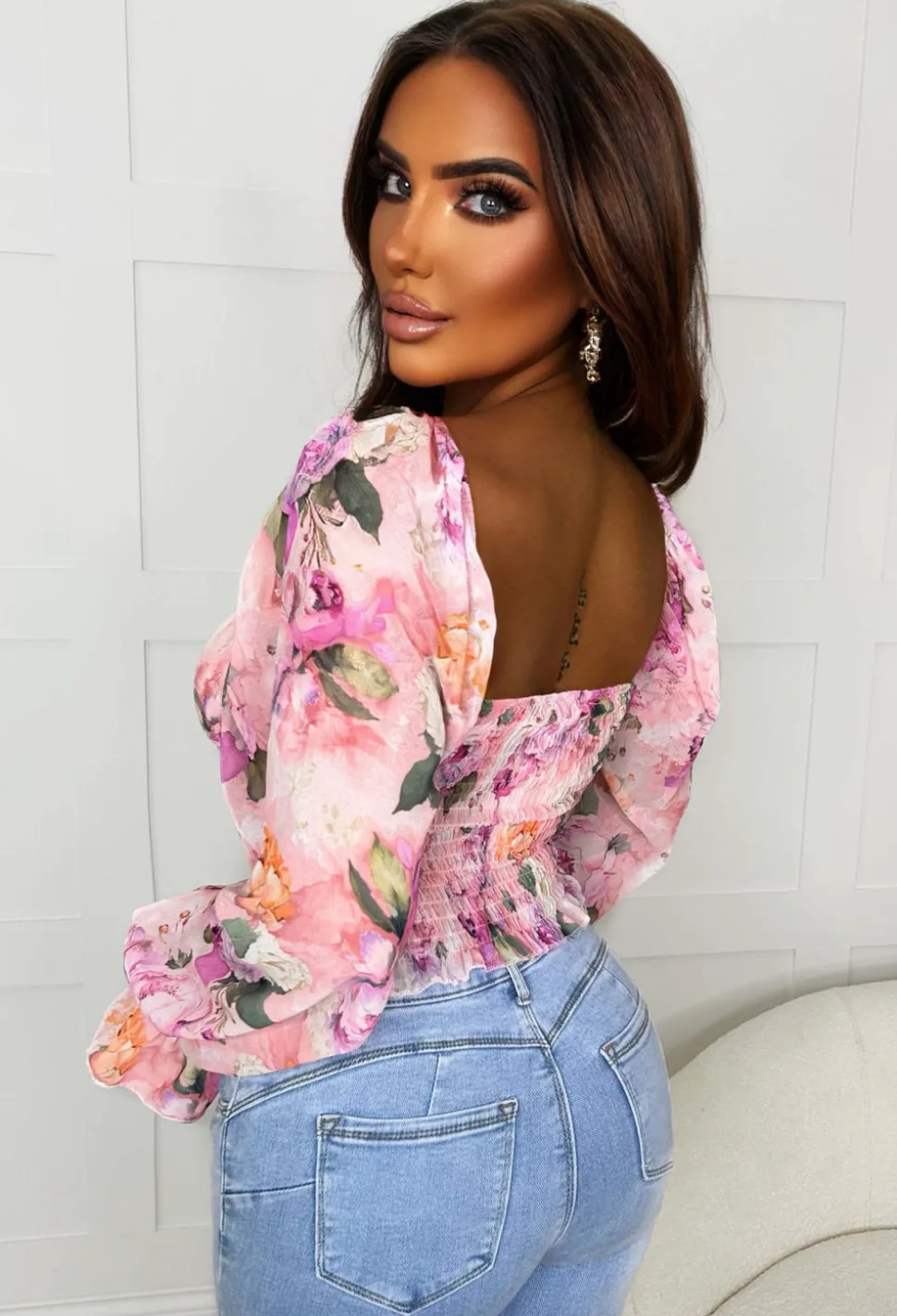 Loyal Love Pink Floral Milkmaid Mesh Top