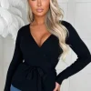 Lucky Charm Black Tie Waist Wrap Knitted Jumper