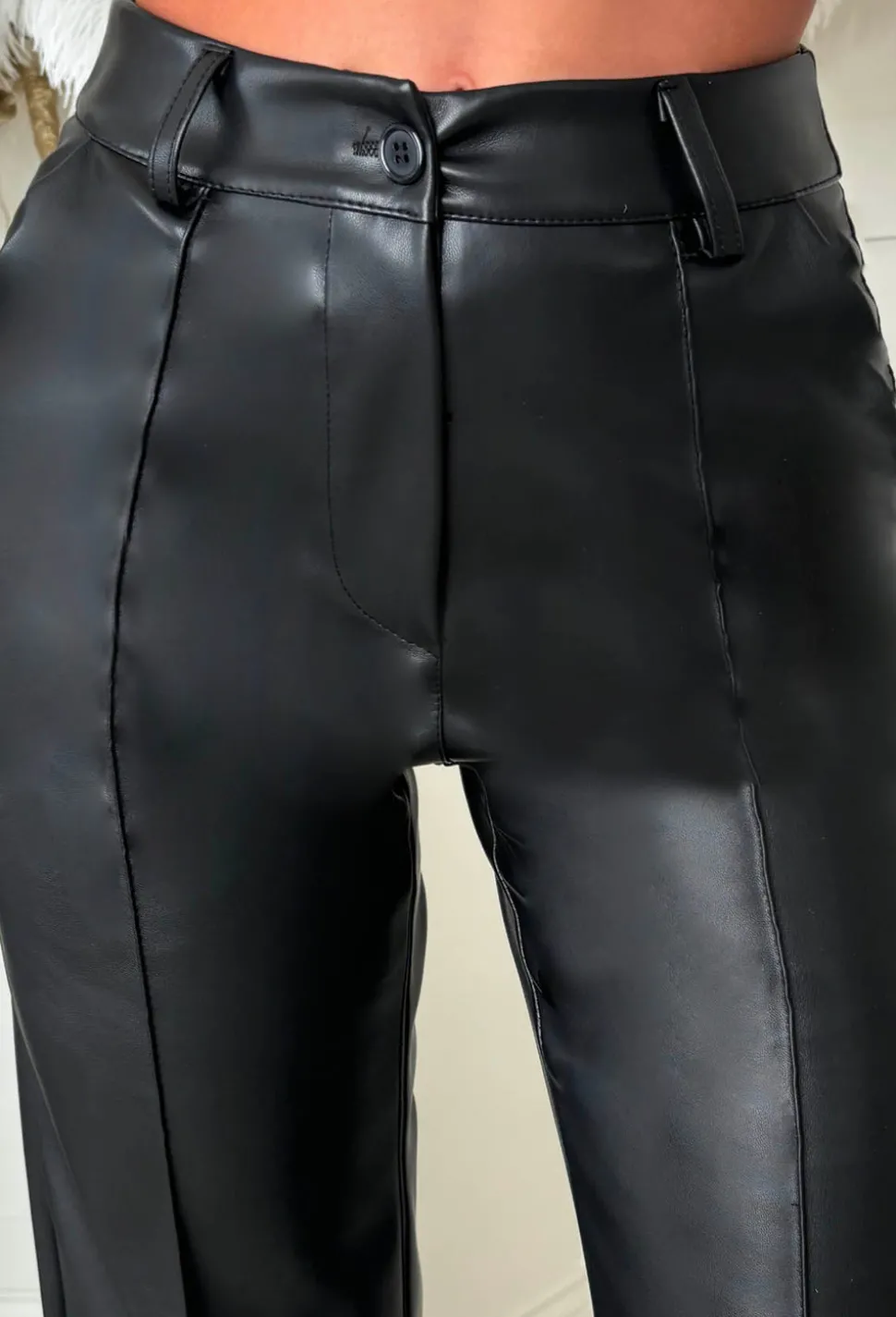 Luxe Destiny Black Faux Leather Straight Leg Trousers