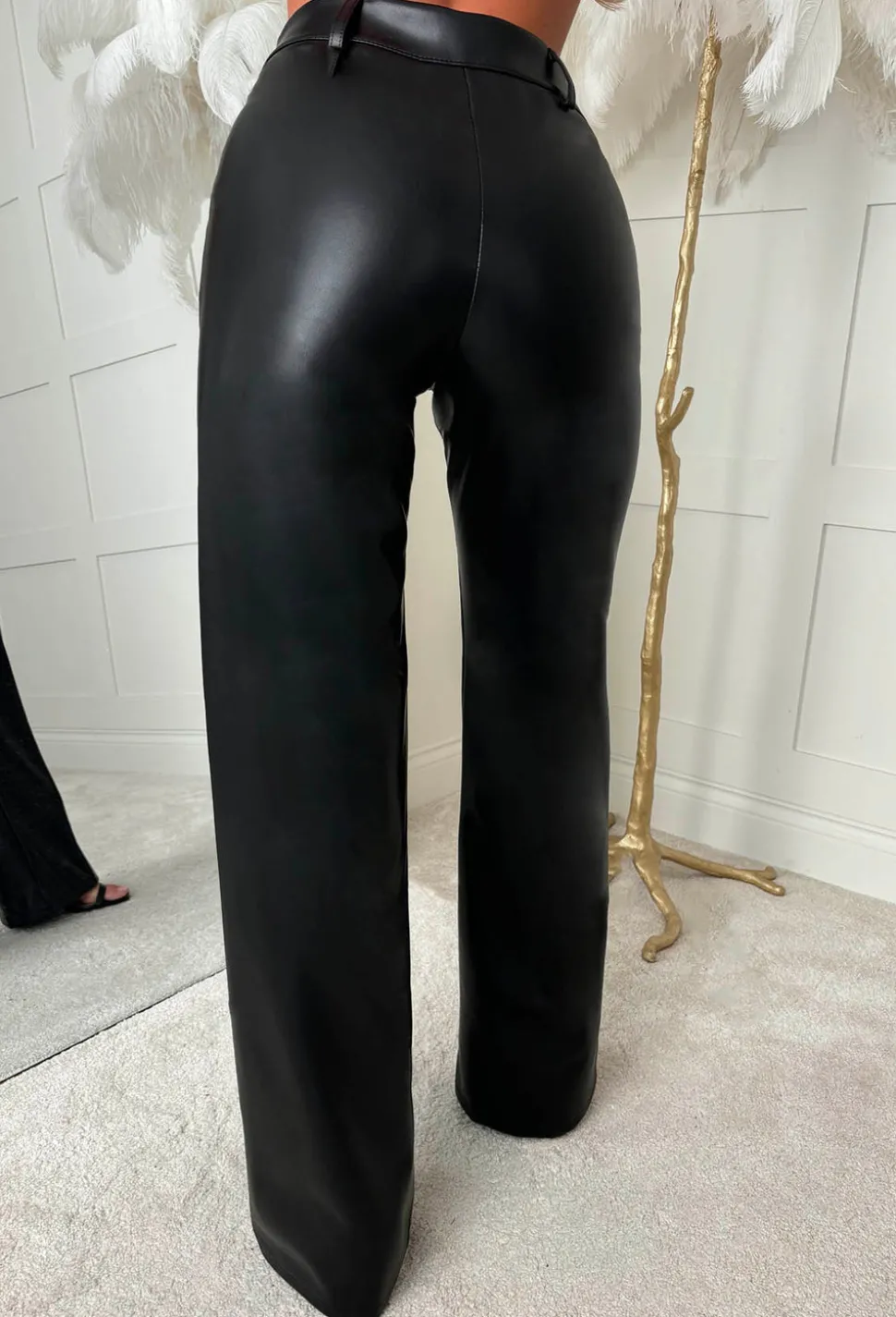 Luxe Destiny Black Faux Leather Straight Leg Trousers