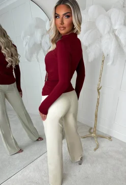Luxe Destiny Cream Faux Leather Straight Leg Trousers