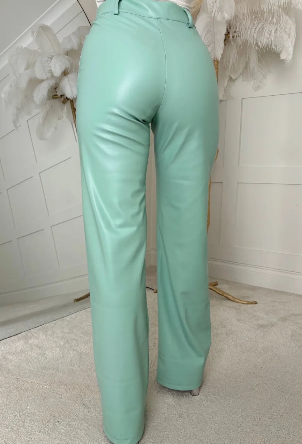 Luxe Destiny Green Faux Leather Straight Leg Trouser