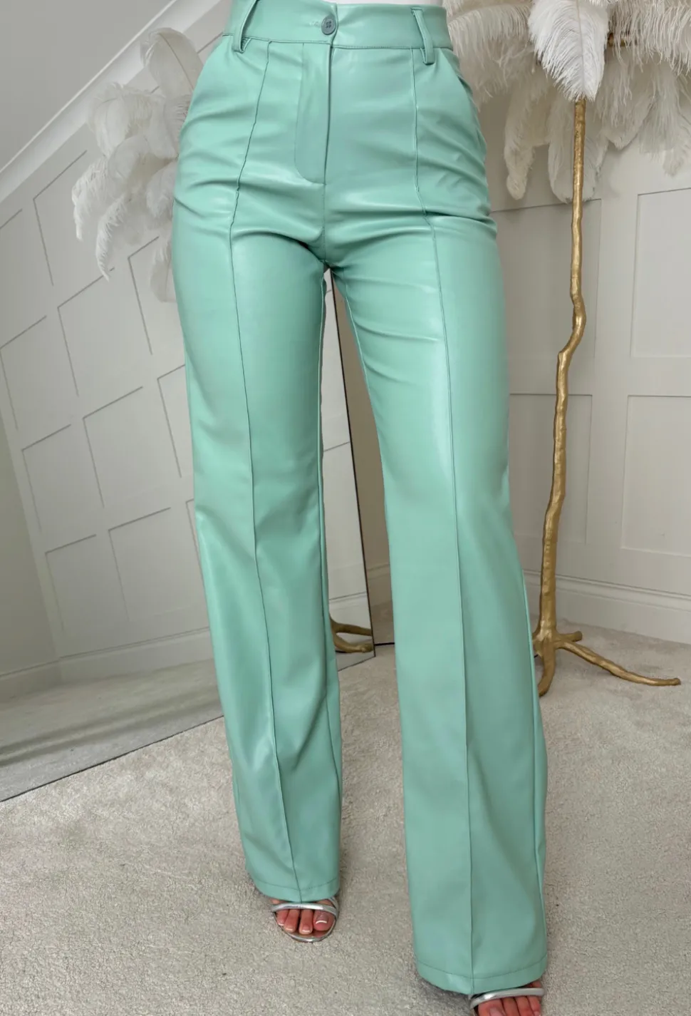 Luxe Destiny Green Faux Leather Straight Leg Trouser