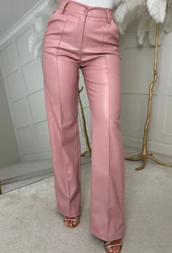 Luxe Destiny Light Pink Faux Leather Straight Leg Trouser