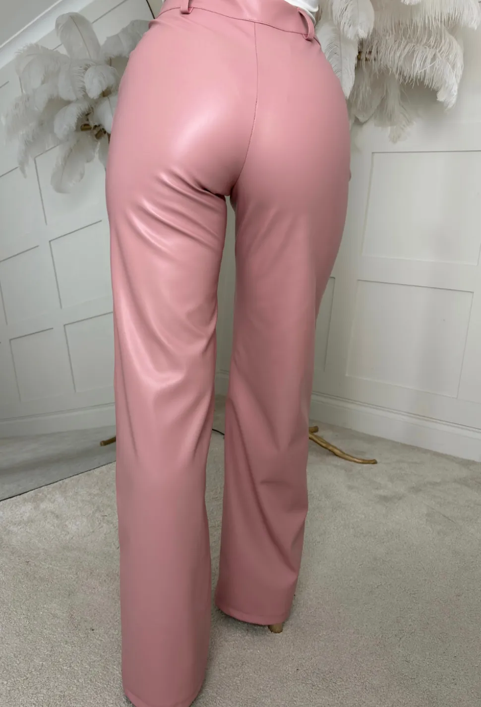 Luxe Destiny Light Pink Faux Leather Straight Leg Trouser