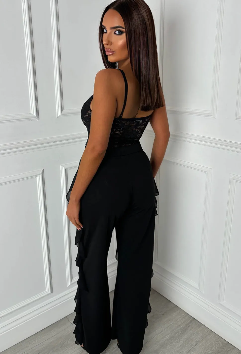 Luxe Divine Black Ruffle Stretch Trousers