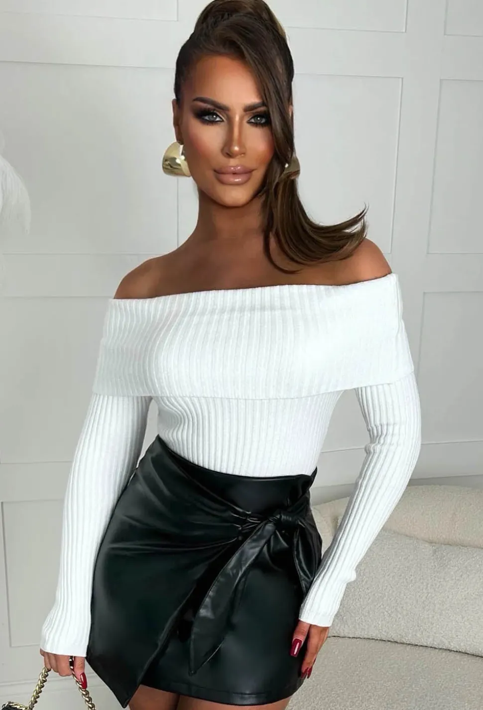 Luxe Fantasy Black Faux Leather Wrap Mini Skirt